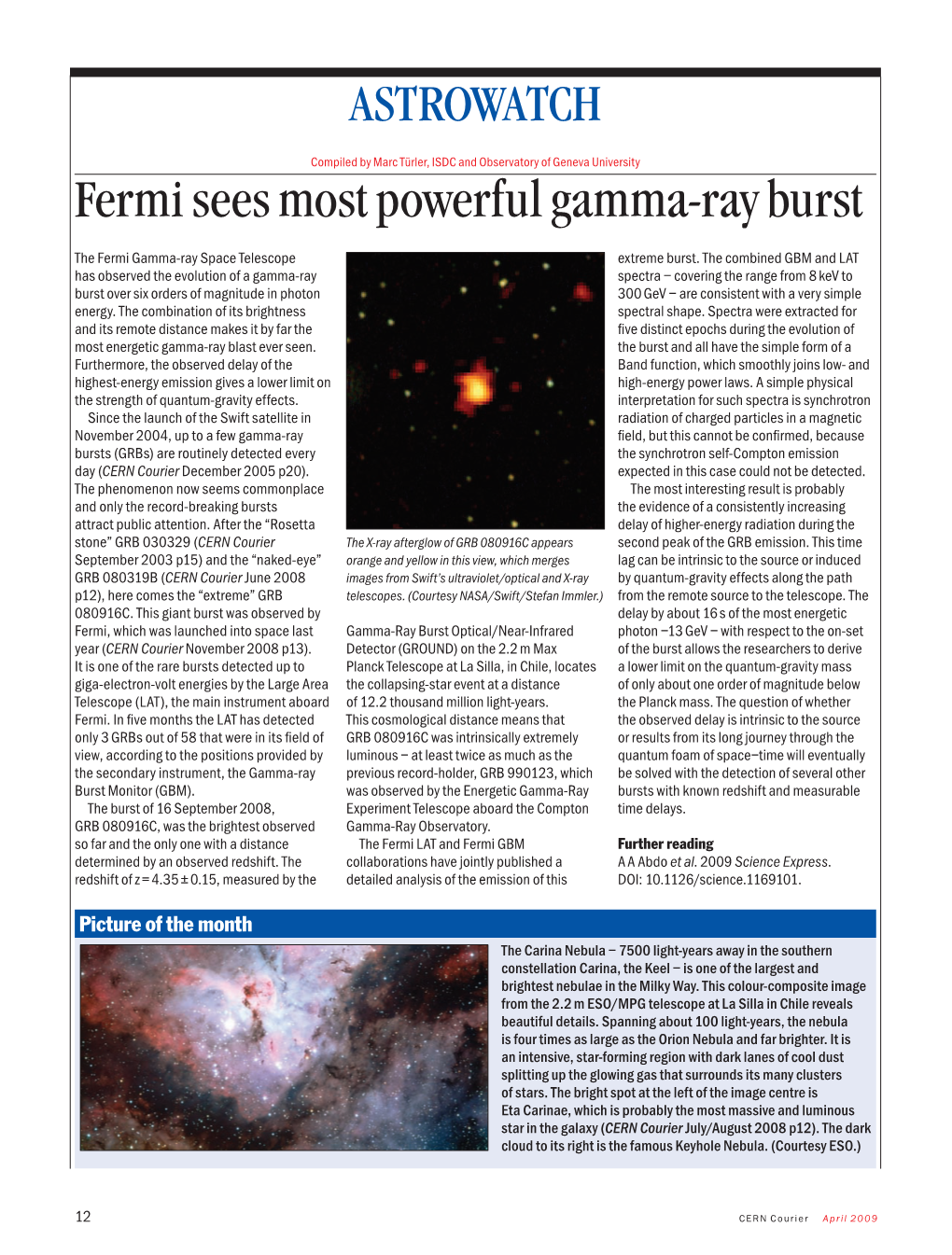 Fermi Sees Most Powerful Gamma-Ray Burst