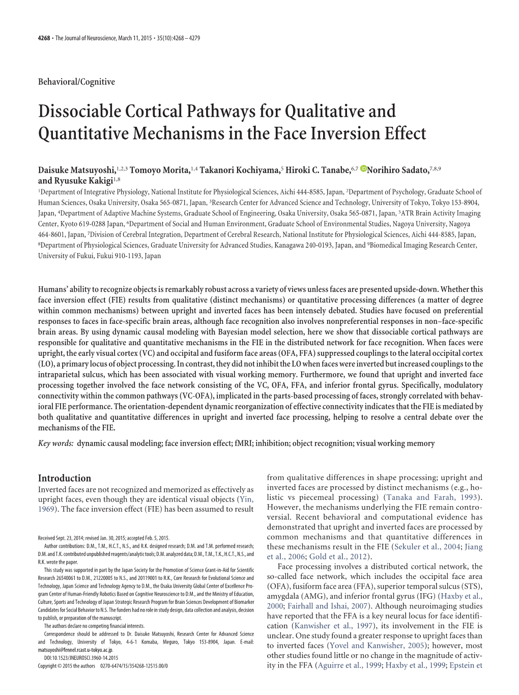 Dissociable Cortical Pathways for Qualitative and Quantitative Mechanisms in the Face Inversion Effect