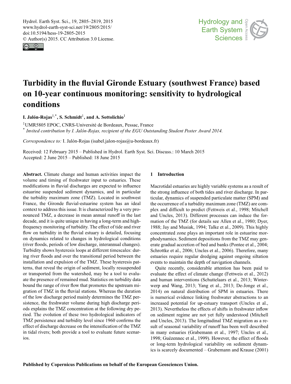 Turbidity in the Fluvial Gironde Estuary (Southwest France)