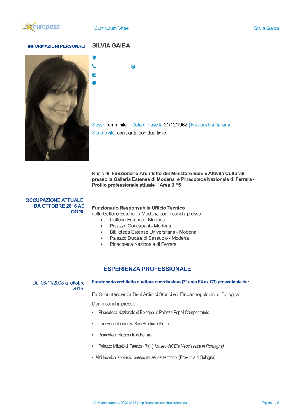 Curriculum Vitae Silvia Gaiba 2019