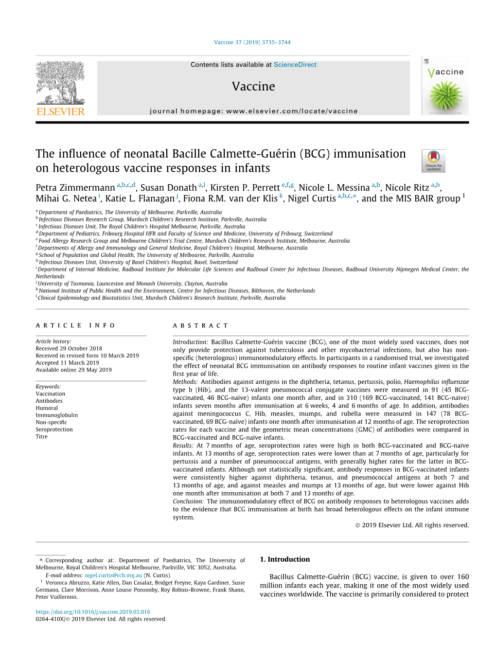 The Influence of Neonatal Bacille Calmette-Guã©Rin (BCG