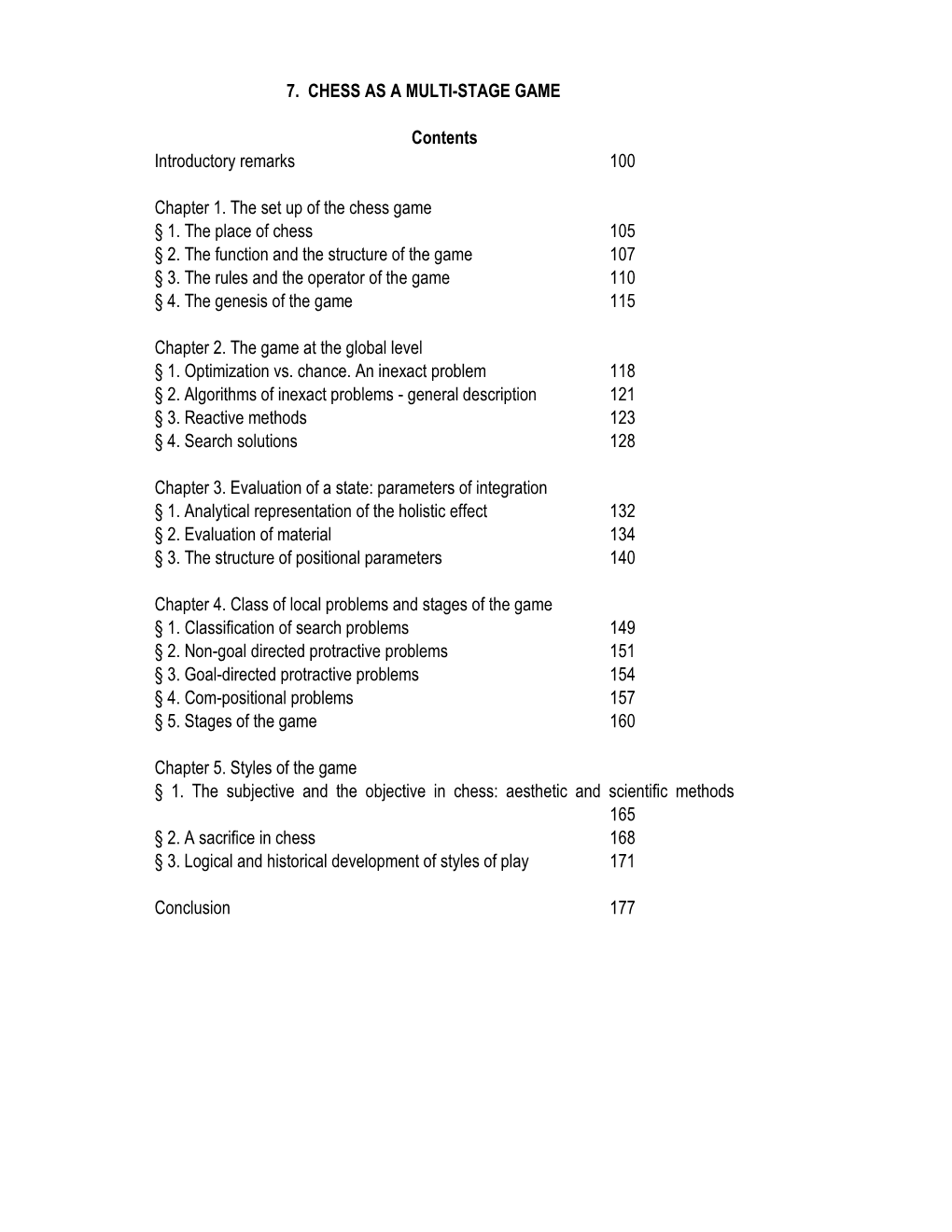 7. CHESS AS a MULTI-STAGE GAME Contents Introductory