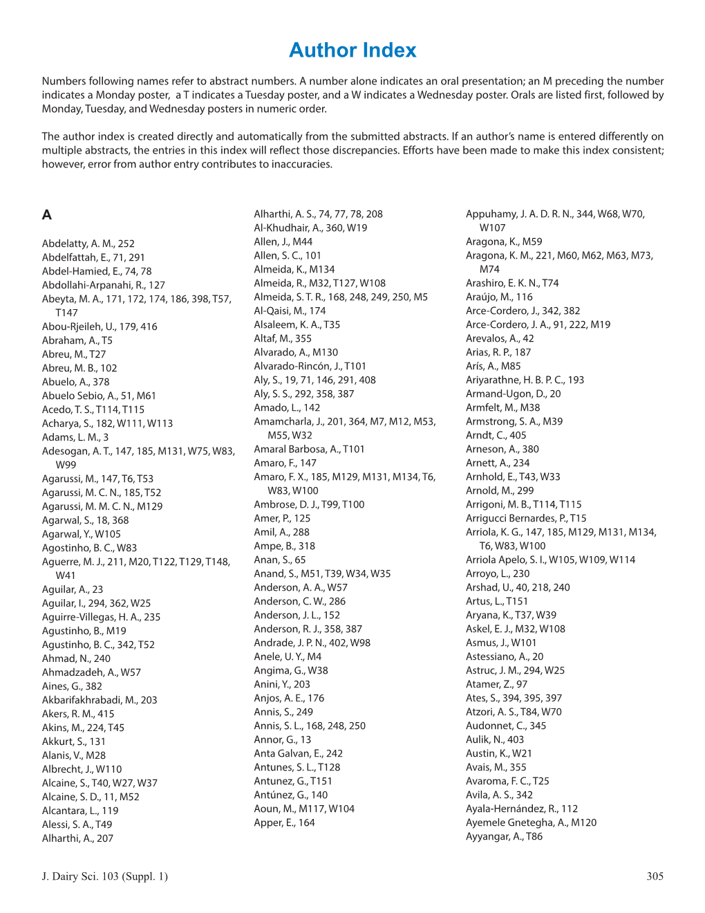 Author Index Numbers Following Names Refer to Abstract Numbers