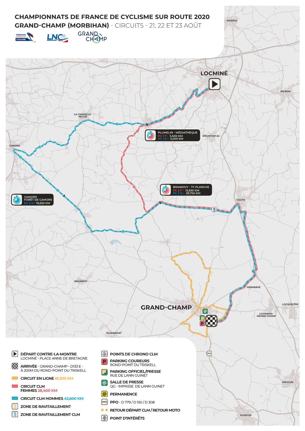 Championnats De France De Cyclisme Sur Route 2020 Grand-Champ (Morbihan) - Circuit Épreuves En Ligne - 22 Et 23 Août