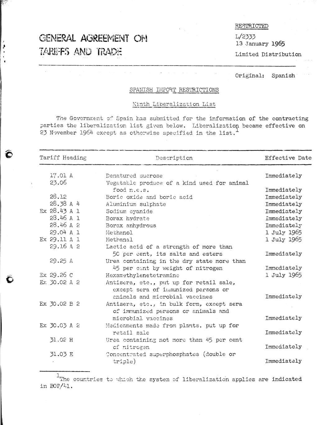 General Agreement on Tariffs And