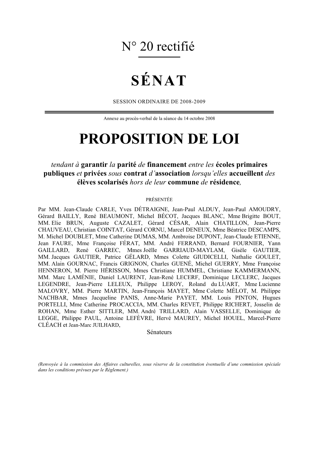 Sénat Proposition De