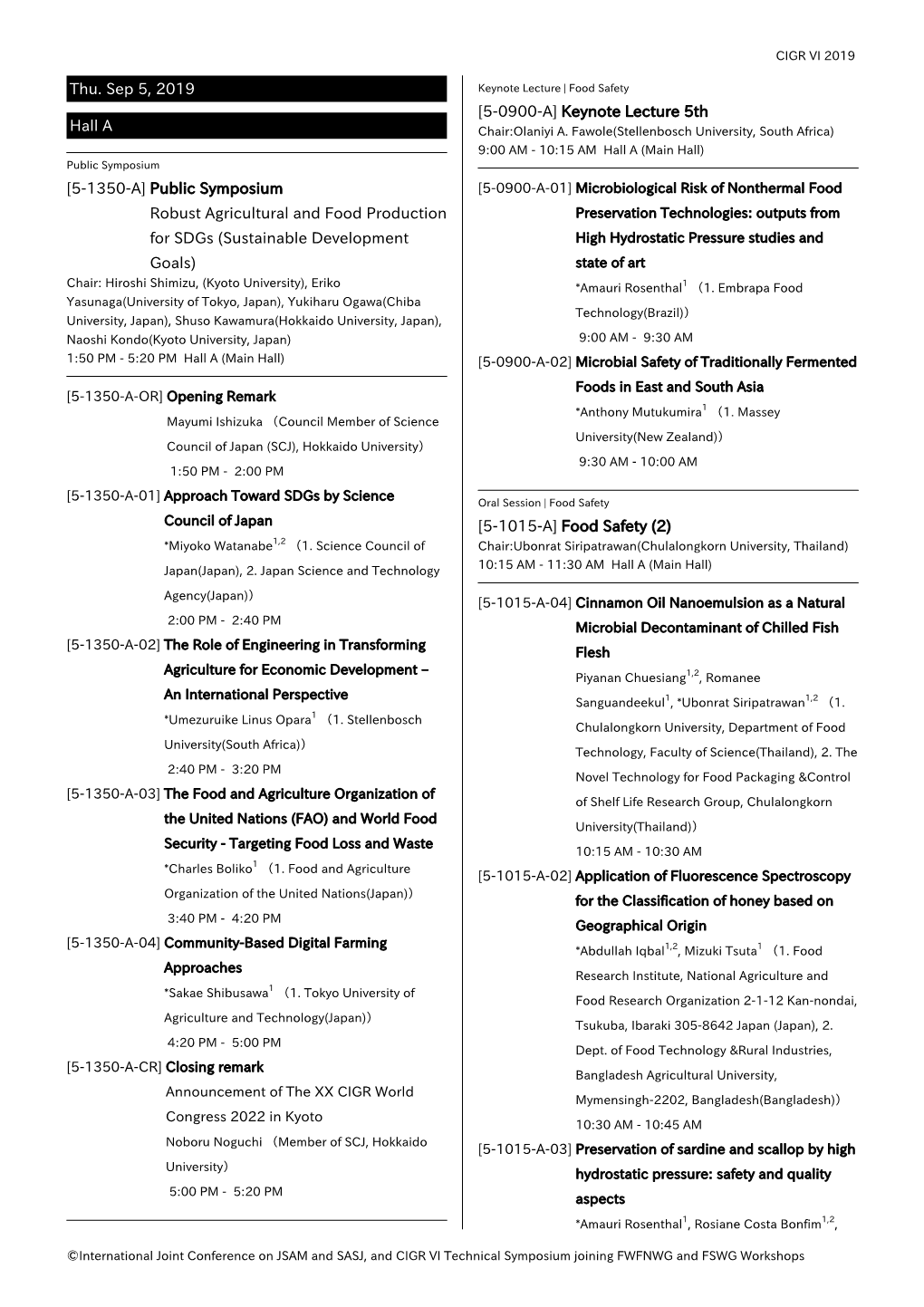 Thu. Sep 5, 2019 Hall a Public Symposium Robust