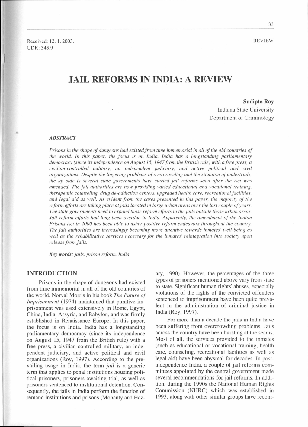 Jail Rbforms in India: a Review