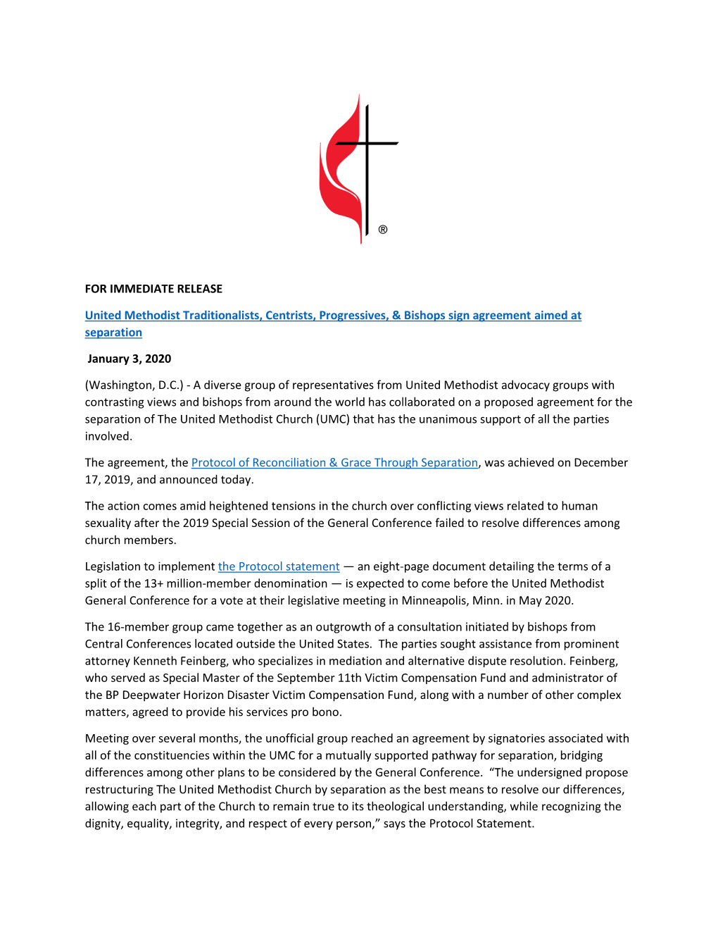 United Methodist Council of Bishops Press Release