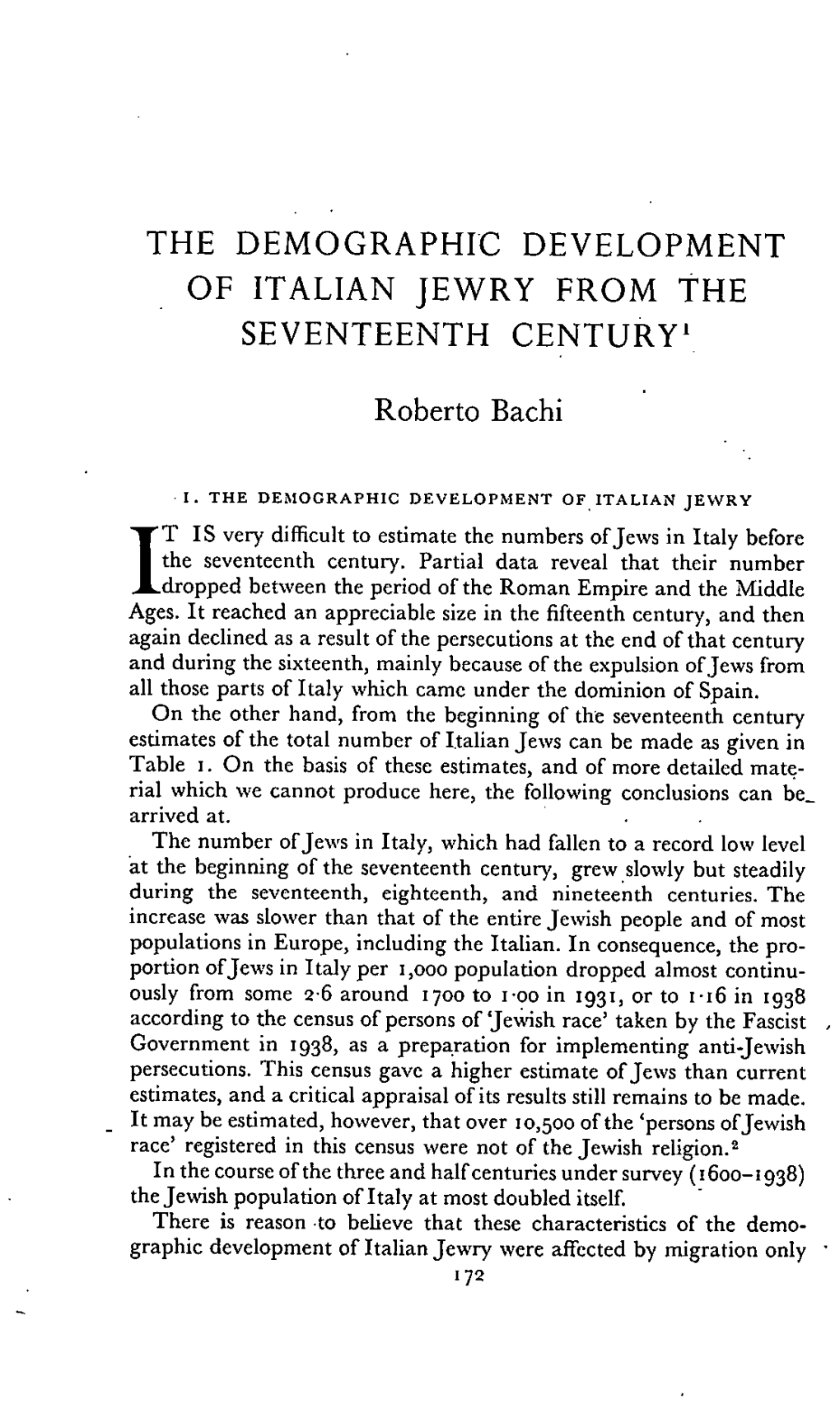 The Demographic Development of Italian Jewry from the Seventeenth Century'