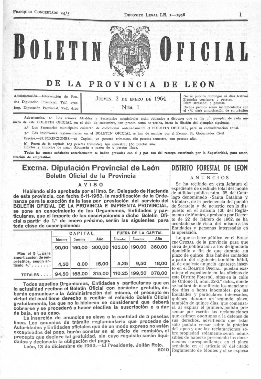 DE LA PROVINCIA DE LEON Excma. Diputación Provincial De León