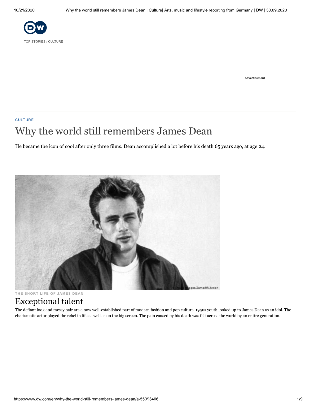 Why the World Still Remembers James Dean | Culture| Arts, Music and Lifestyle Reporting from Germany | DW | 30.09.2020