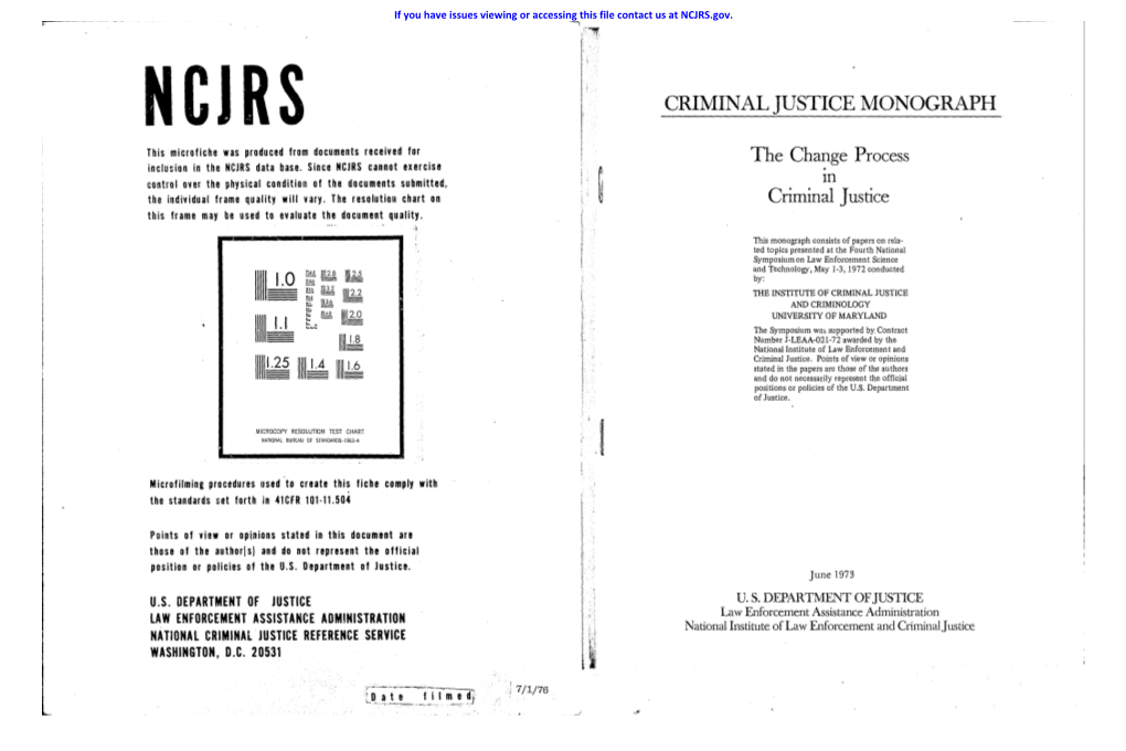 CRIMINAL JUSTICE MONOGRAPH the Change Process Criminal