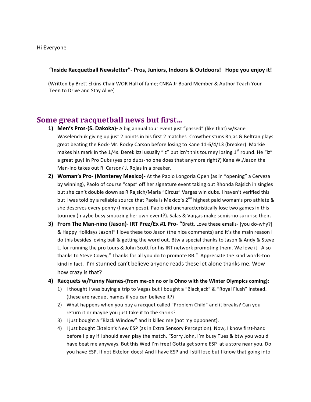 February Newsletter for Racquetball Revised