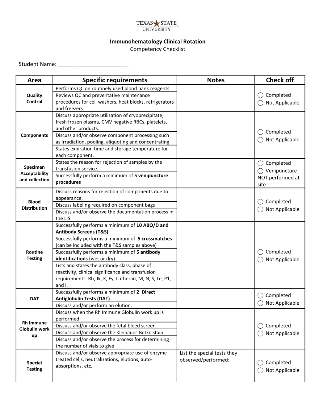 Immunohematology Clinical Rotation