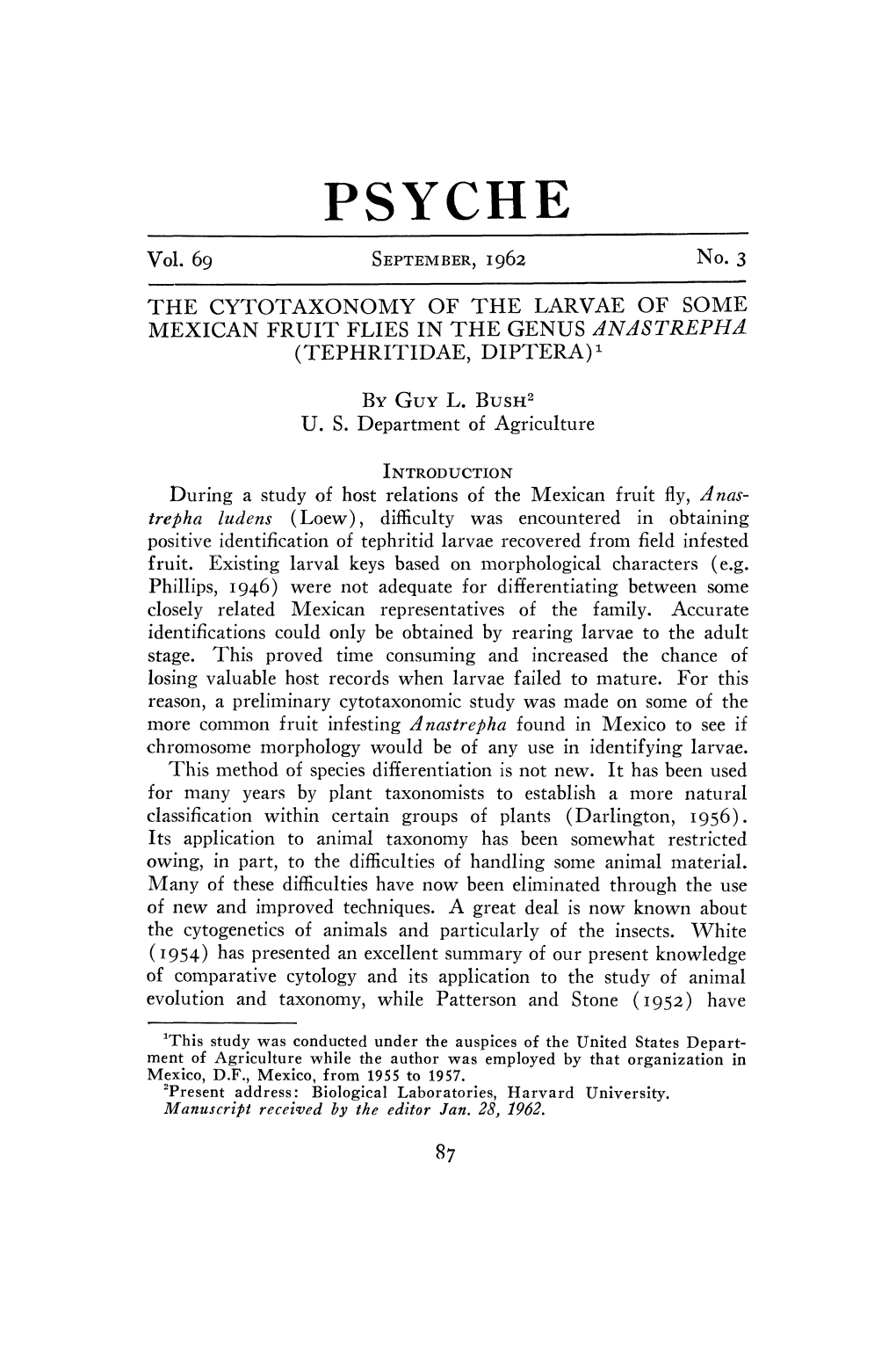 THE CYTOTAXONOMY of the LARVAE of SOME MEXICAN FRUIT FLIES in the GENUS ANASTREPHA (TEPHRITIDAE, DIPTERA) Be Guy L