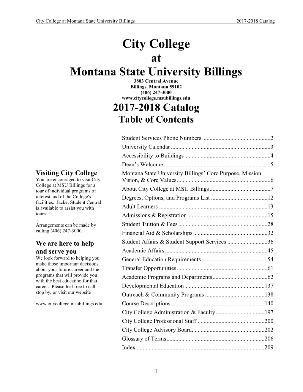 City College at Montana State University Billings 2017-2018 Catalog