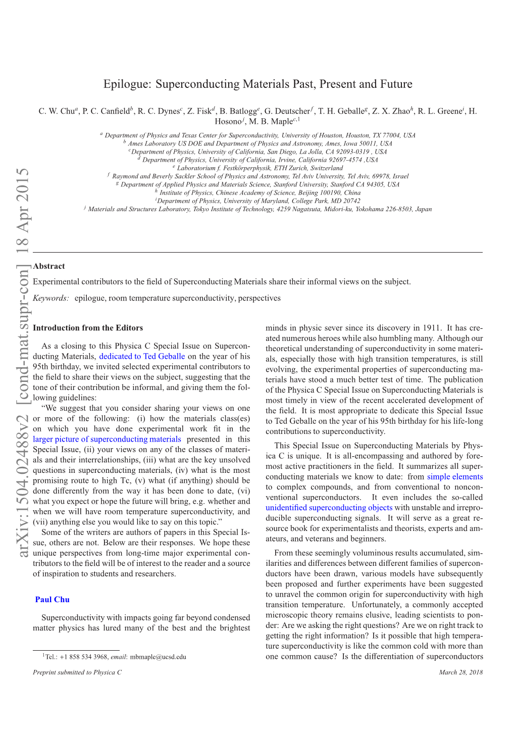 Epilogue: Superconducting Materials Past, Present and Future