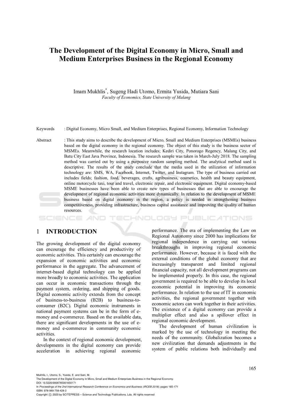 The Development of the Digital Economy in Micro, Small and Medium Enterprises Business in the Regional Economy