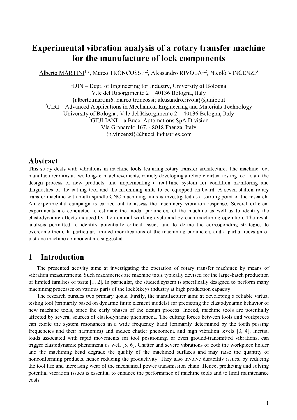 Experimental Vibration Analysis of a Rotary Transfer Machine for the Manufacture of Lock Components