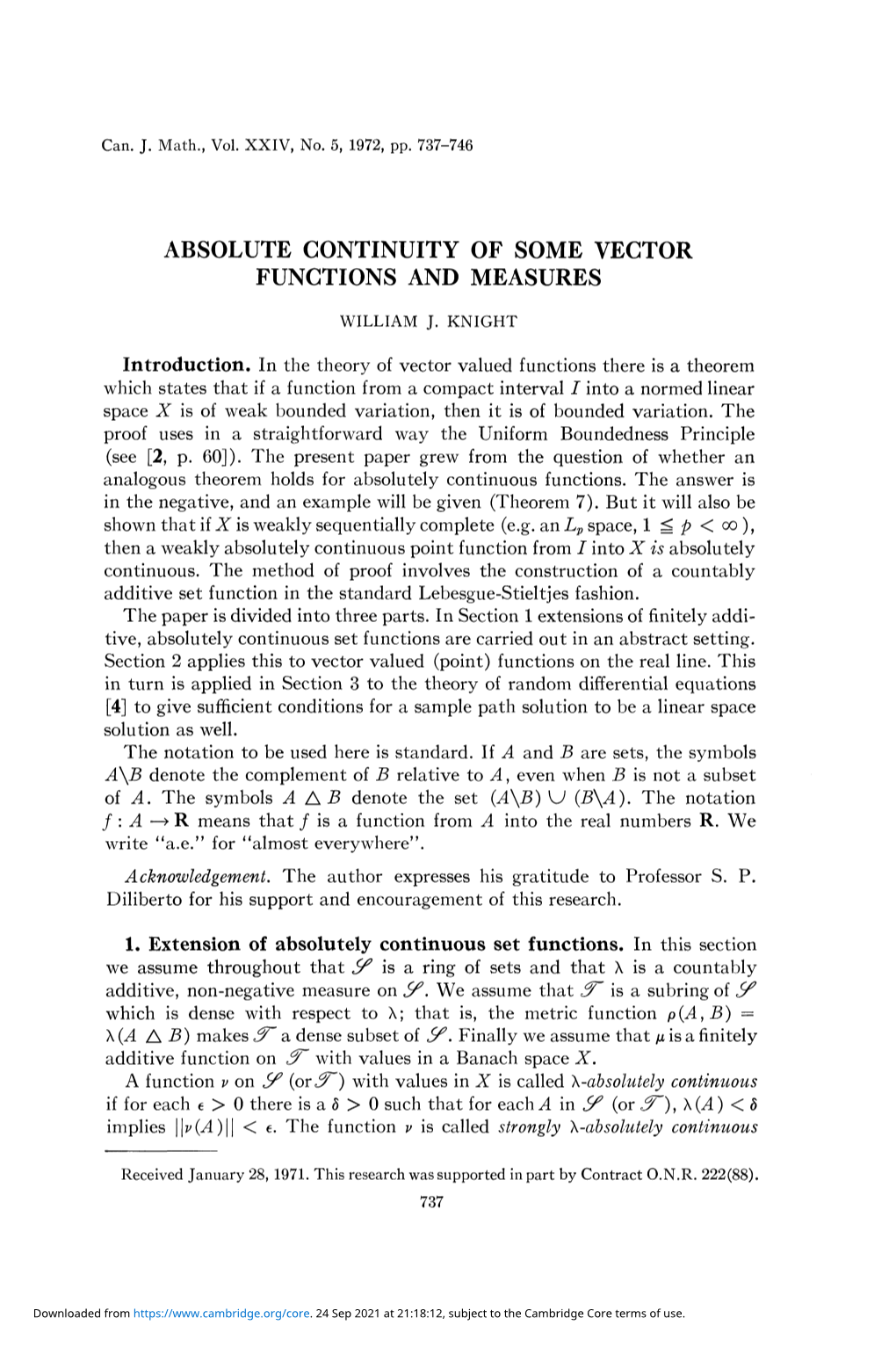 Absolute Continuity of Some Vector Functions and Measures