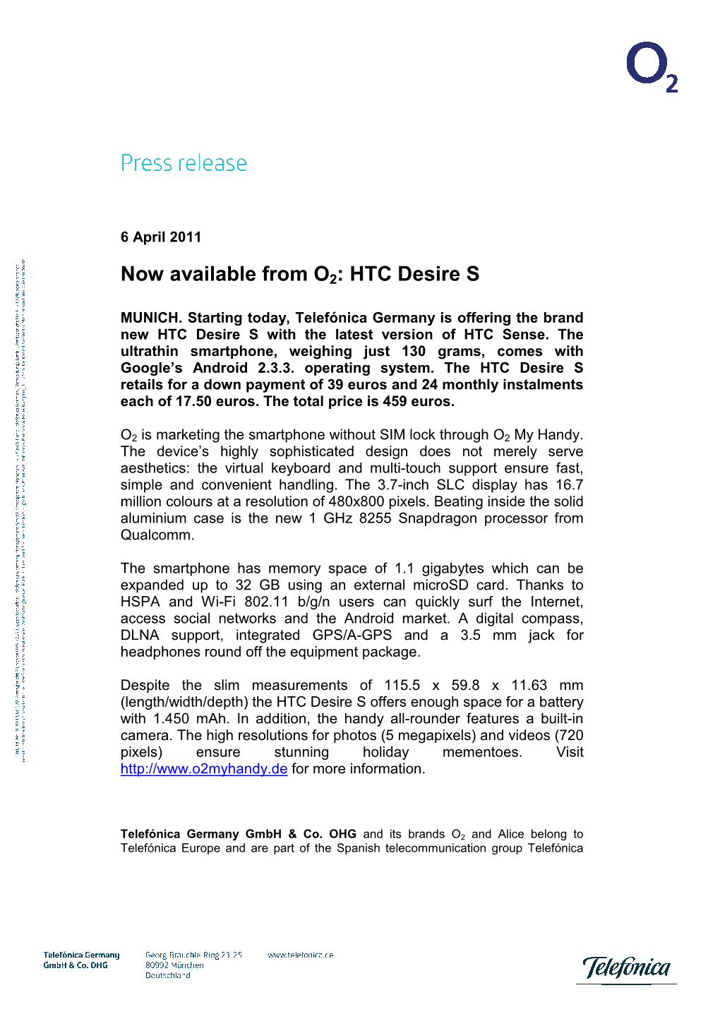 Now Available from O2: HTC Desire S