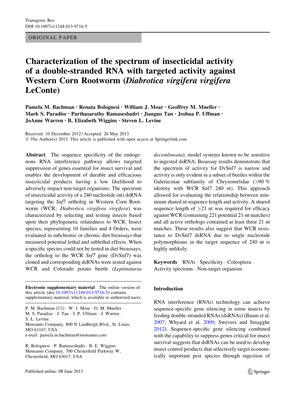 Characterization of the Spectrum of Insecticidal Activity of a Double