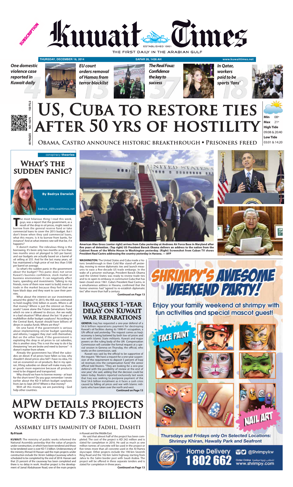 US, Cuba to Restore Ties After 50 Yrs of Hostility