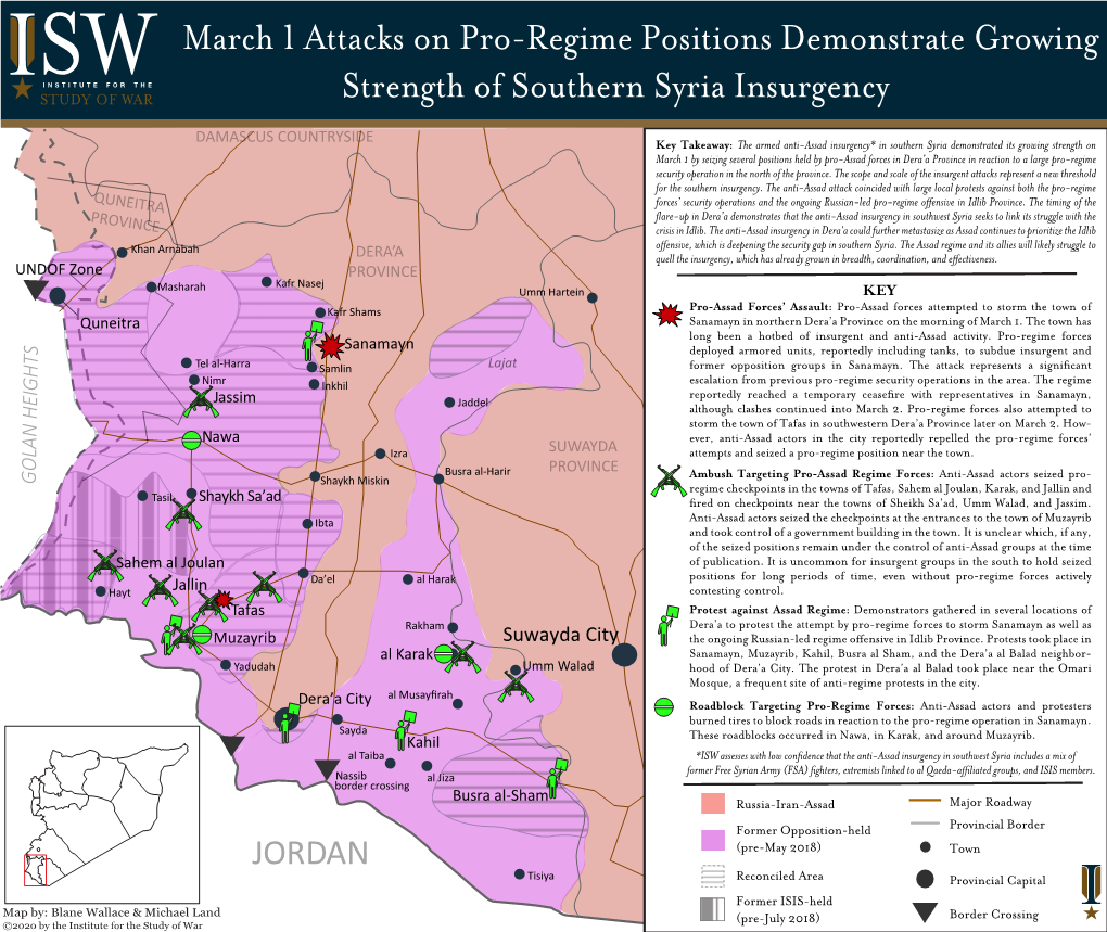 March 1 Attacks on Pro-Regime Positions Demonstrate Growing Strength of Southern Syria Insurgency