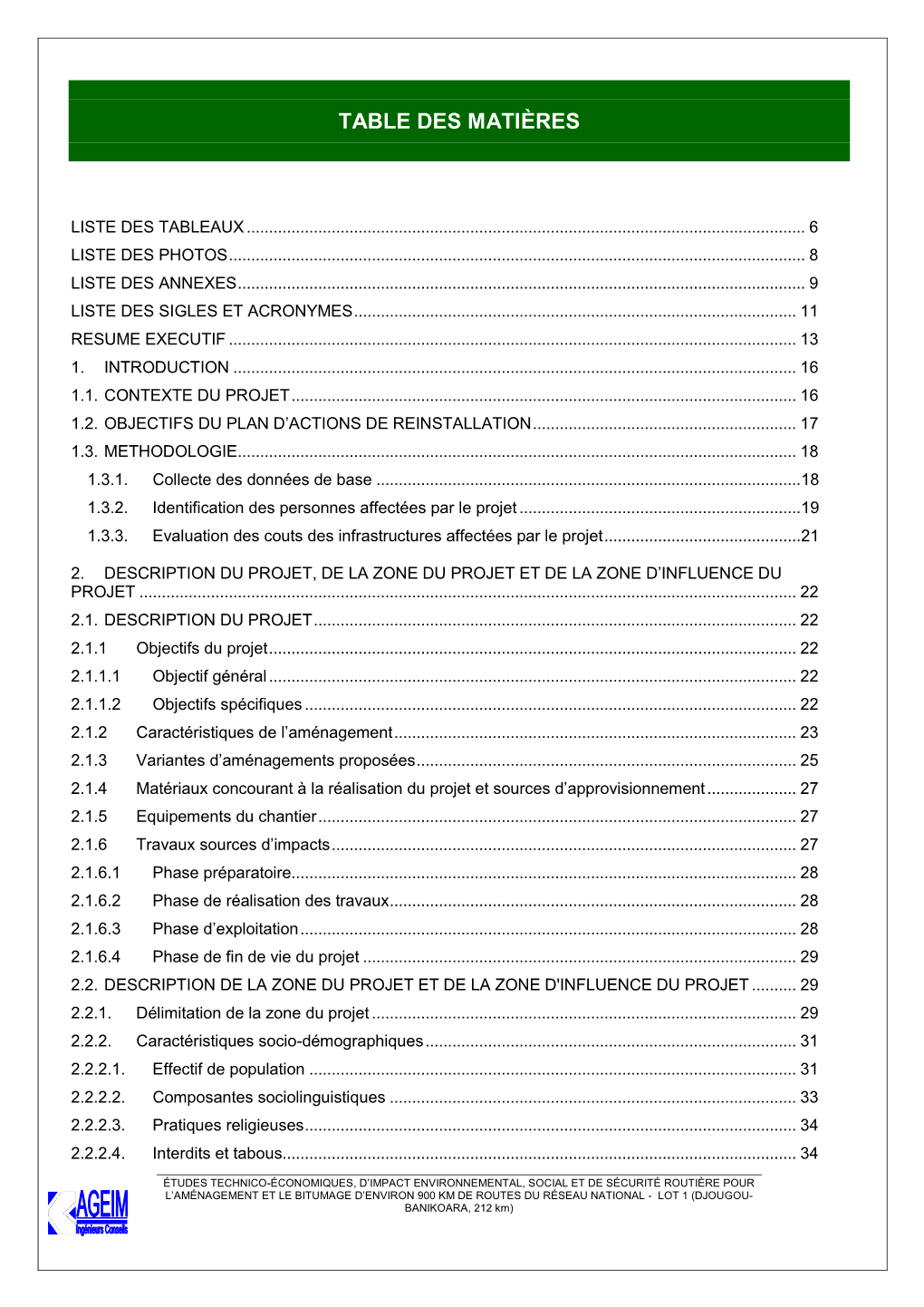 Table Des Matières