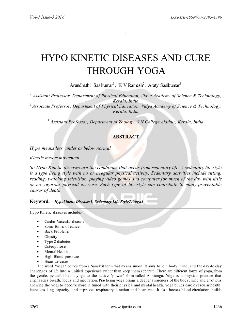 Hypo Kinetic Diseases and Cure Through Yoga