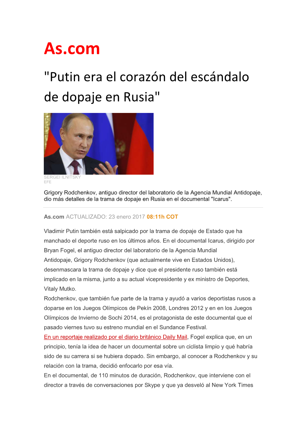 As.Com "Putin Era El Corazón Del Escándalo De Dopaje En Rusia"
