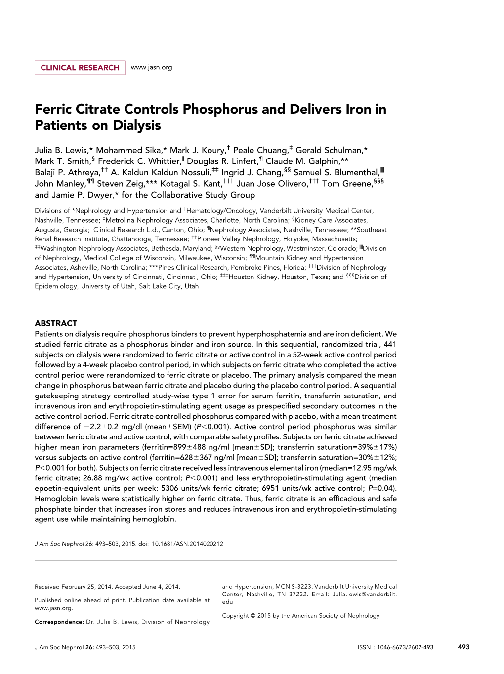 Ferric Citrate Controls Phosphorus and Delivers Iron in Patients on Dialysis