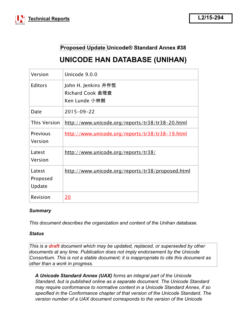 UAX #38: Unicode Han Database (Unihan)