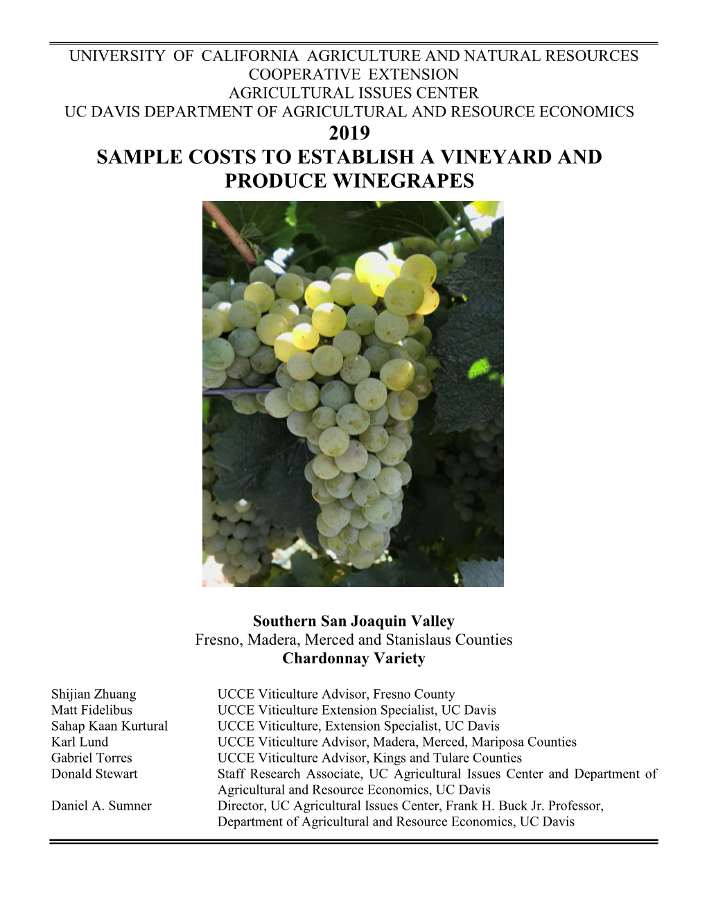 Sample Costs to Establish a Vineyard and Produce Winegrapes