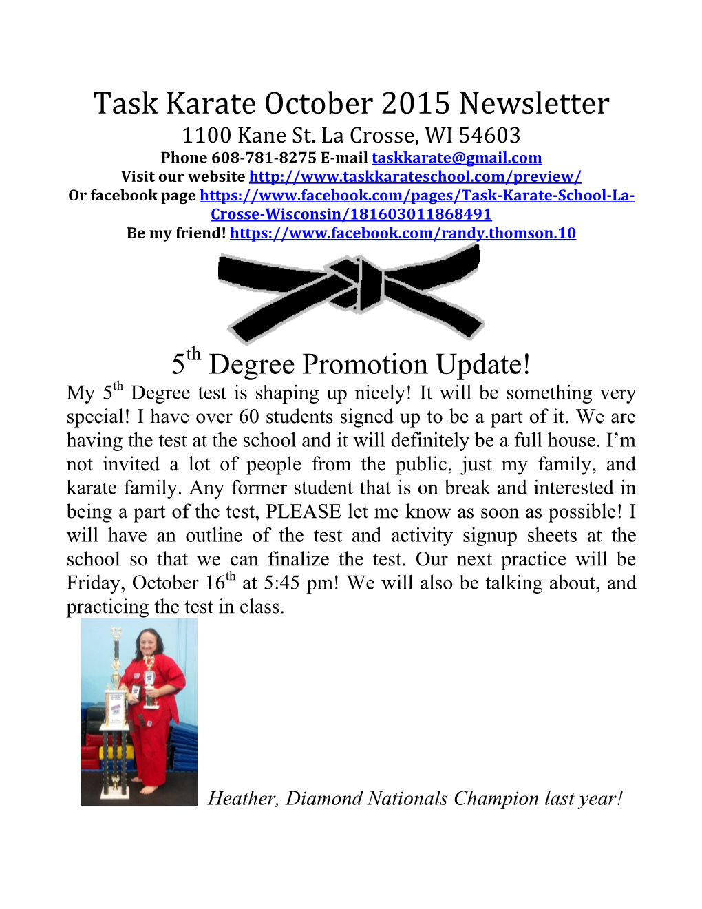 Task Karate October 2015 Newsletter 1100 Kane St