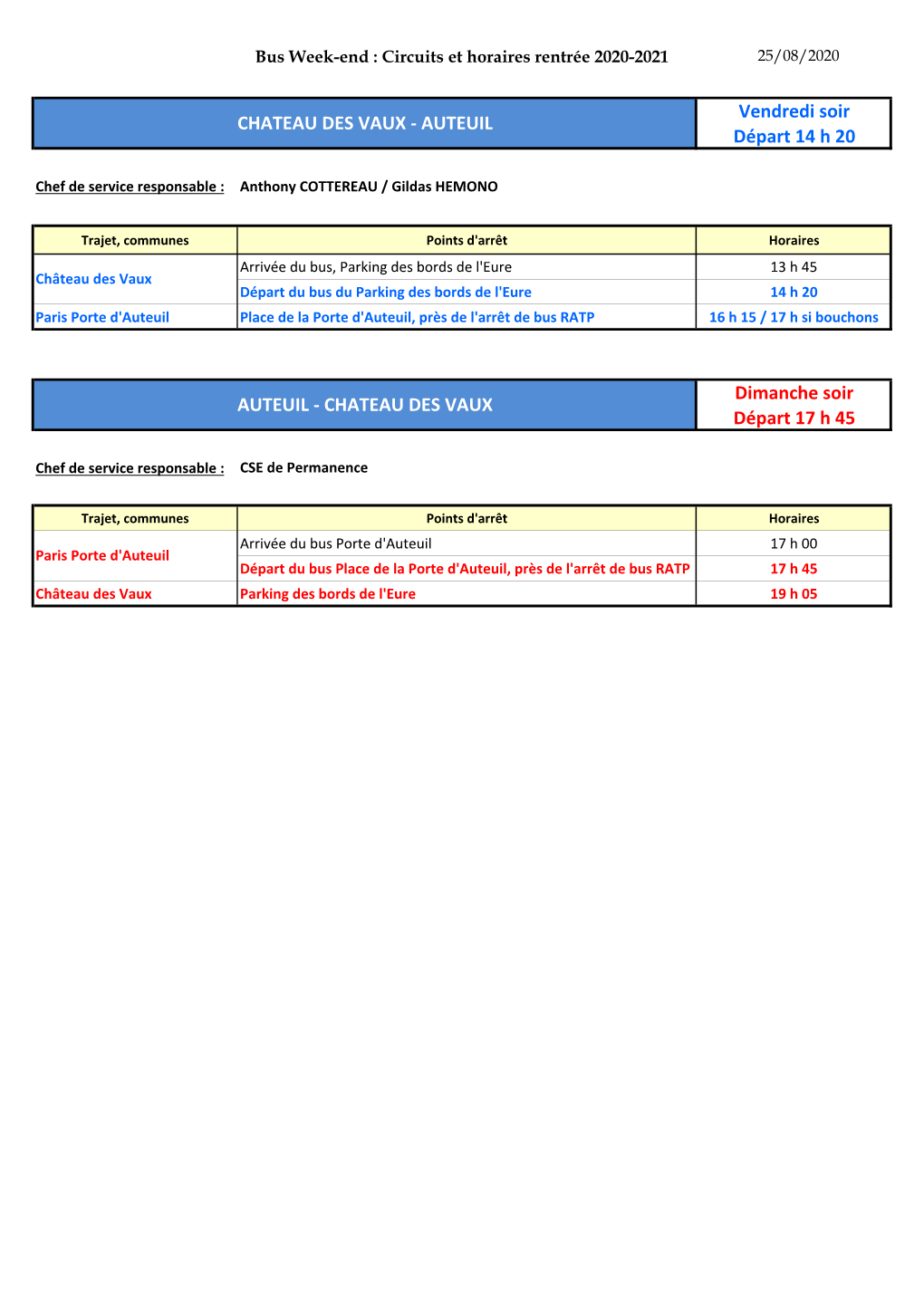 Bus Week-End : Circuits Et Horaires Rentrée 2020-2021 25/08/2020