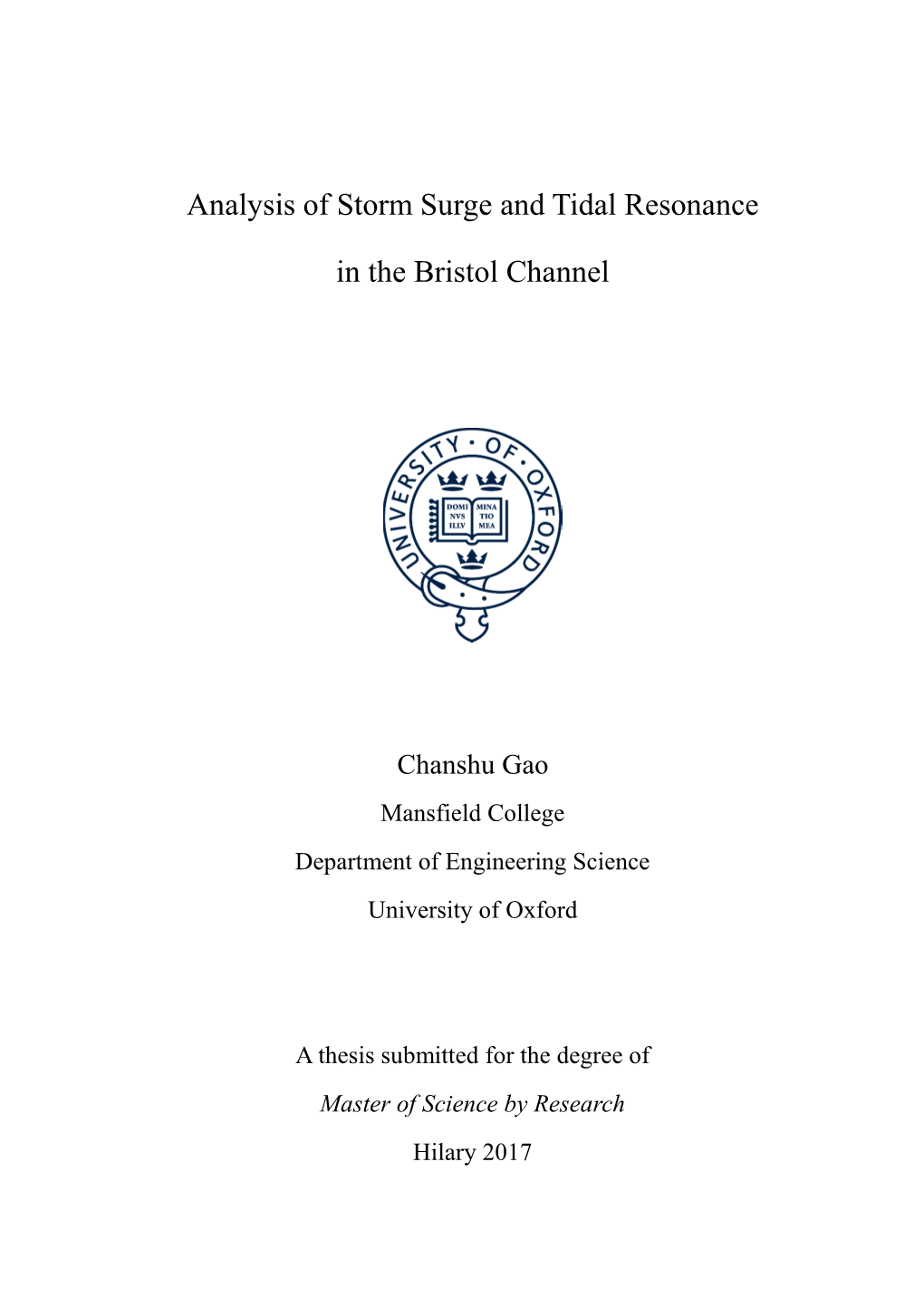 Analysis of Storm Surge and Tidal Resonance in the Bristol Channel