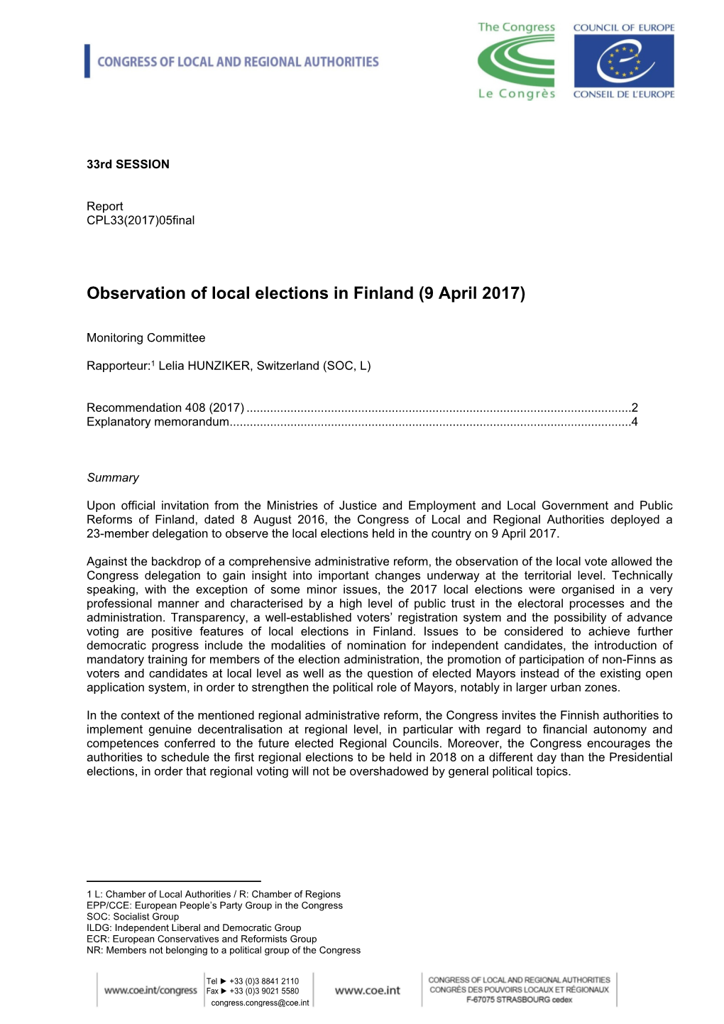 Observation of Local Elections in Finland (9 April 2017)
