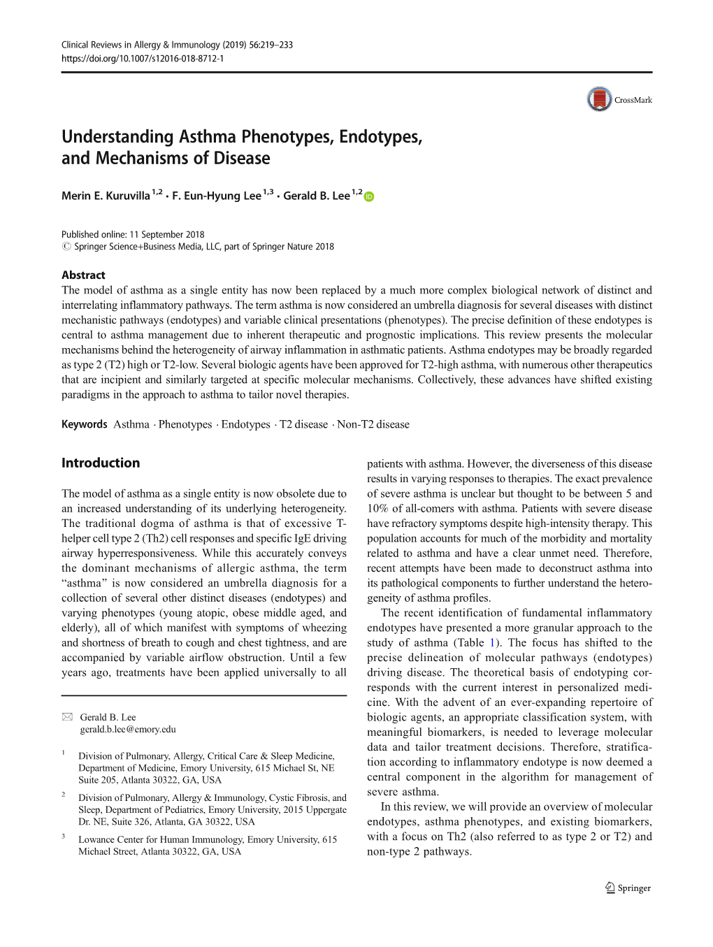 Understanding Asthma Phenotypes, Endotypes, and Mechanisms of Disease