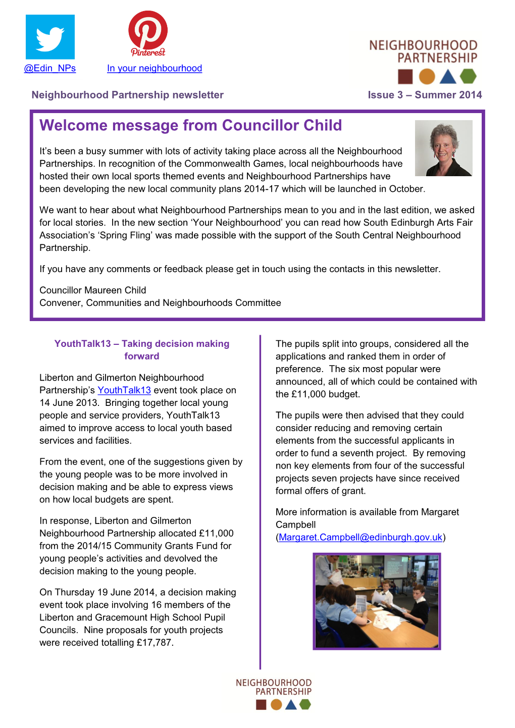 Message from Councillor Child
