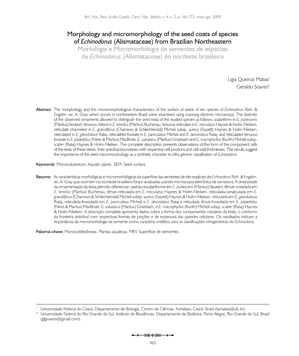 Morphology and Micromorphology of the Seed Coats of Species