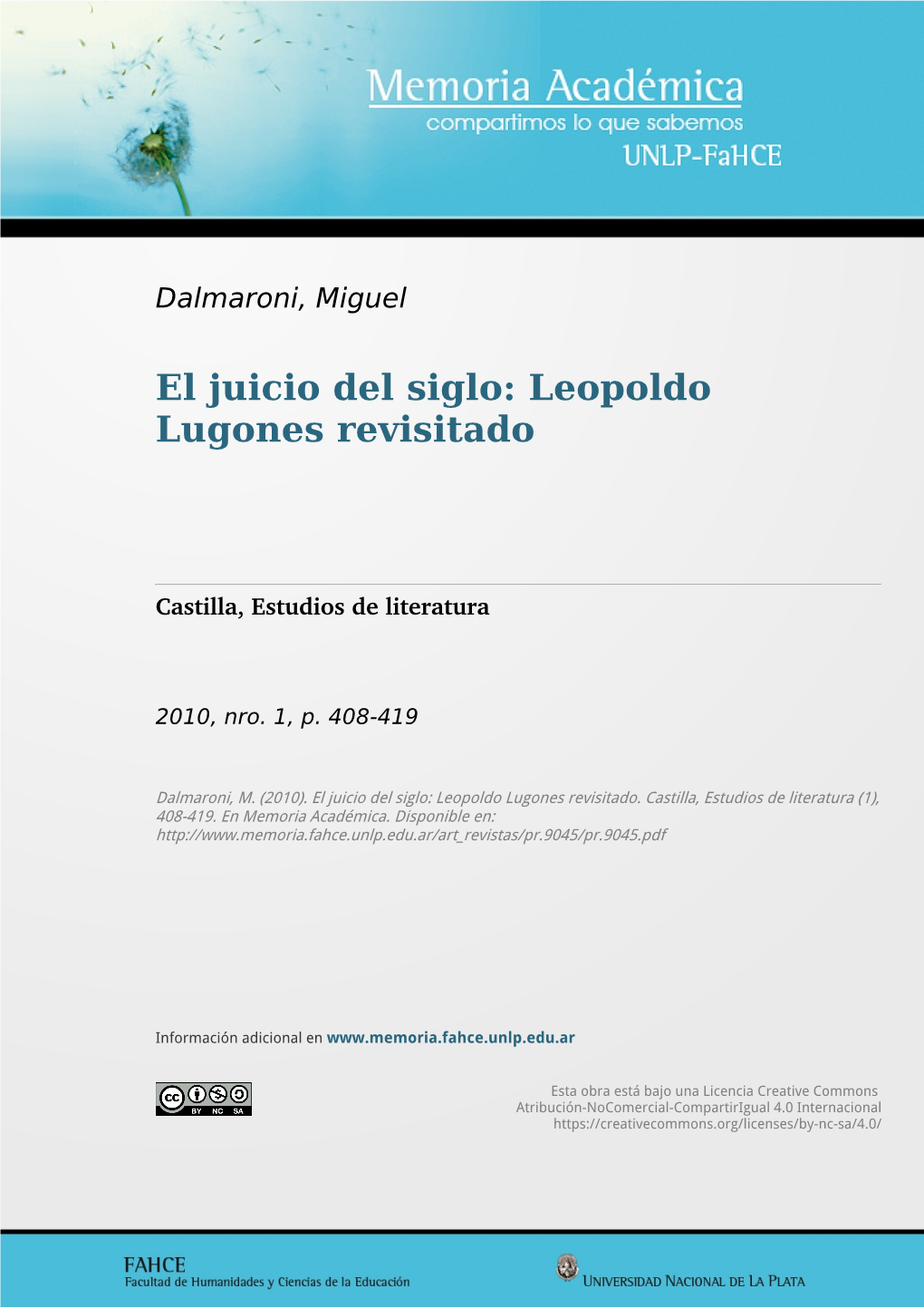 El Juicio Del Siglo: Leopoldo Lugones Revisitado