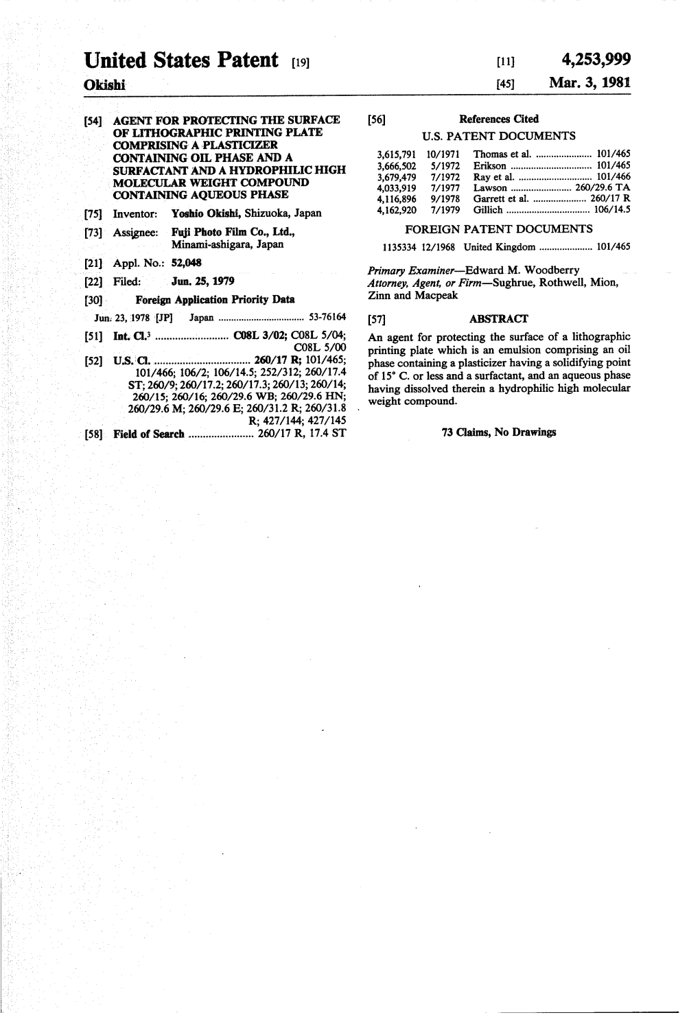 United States Patent (19) (11) 4,253,999 Okishi 45) Mar