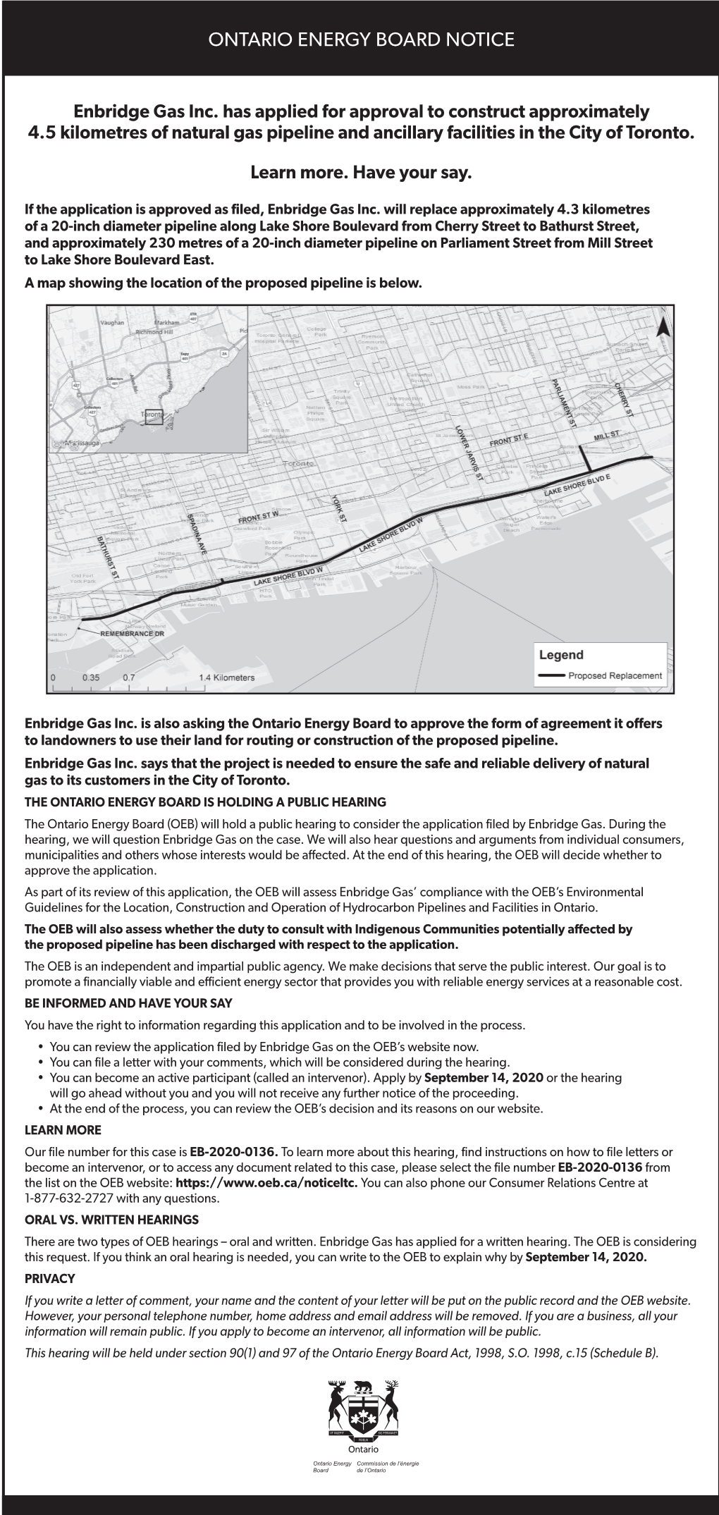 Ontario Energy Board Notice