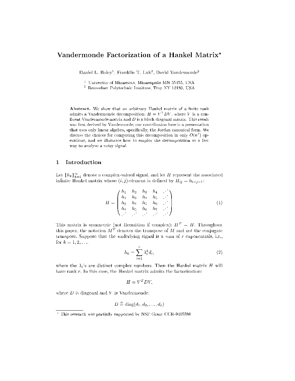 Vandermonde Factorization of a Hankel Matrix?