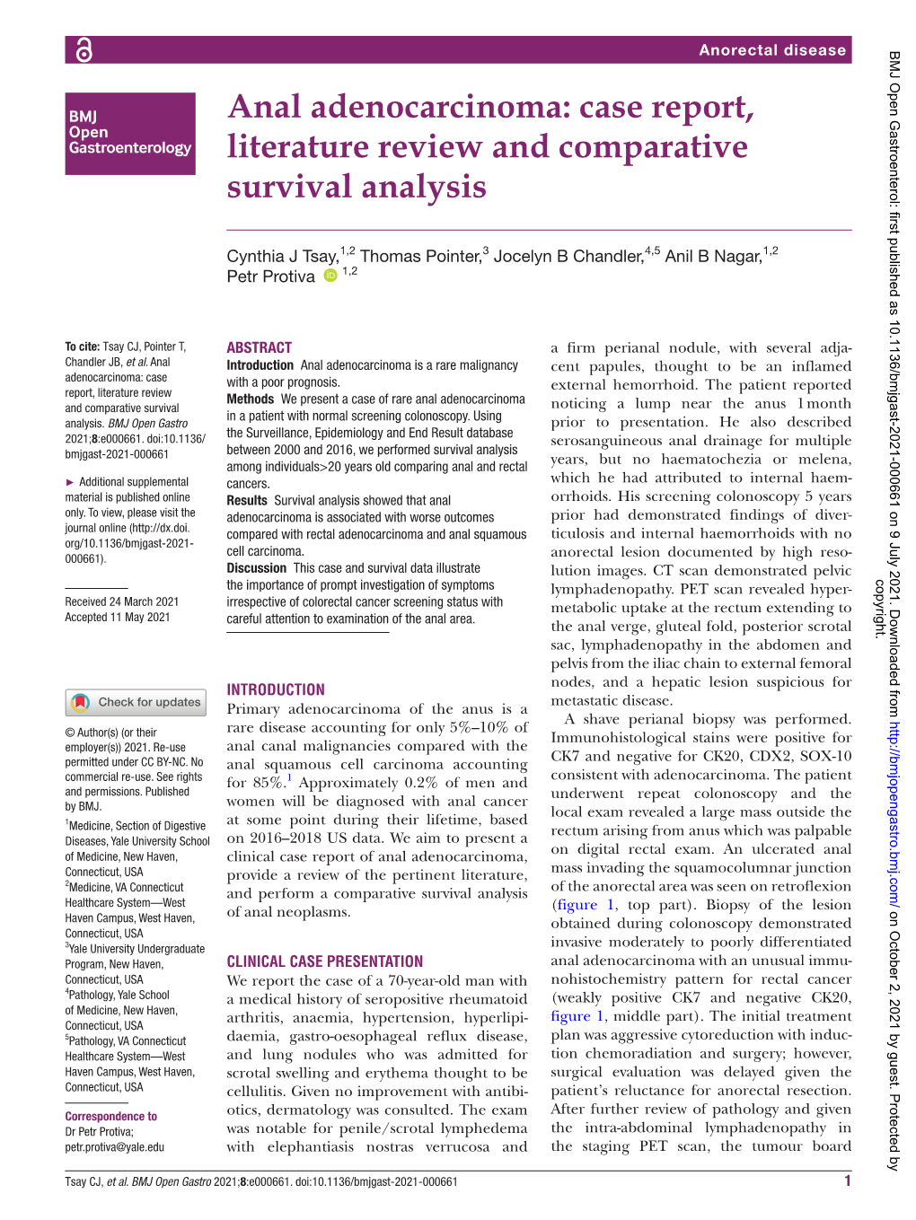 Anal Adenocarcinoma: Case Report, Literature Review and Comparative Survival Analysis