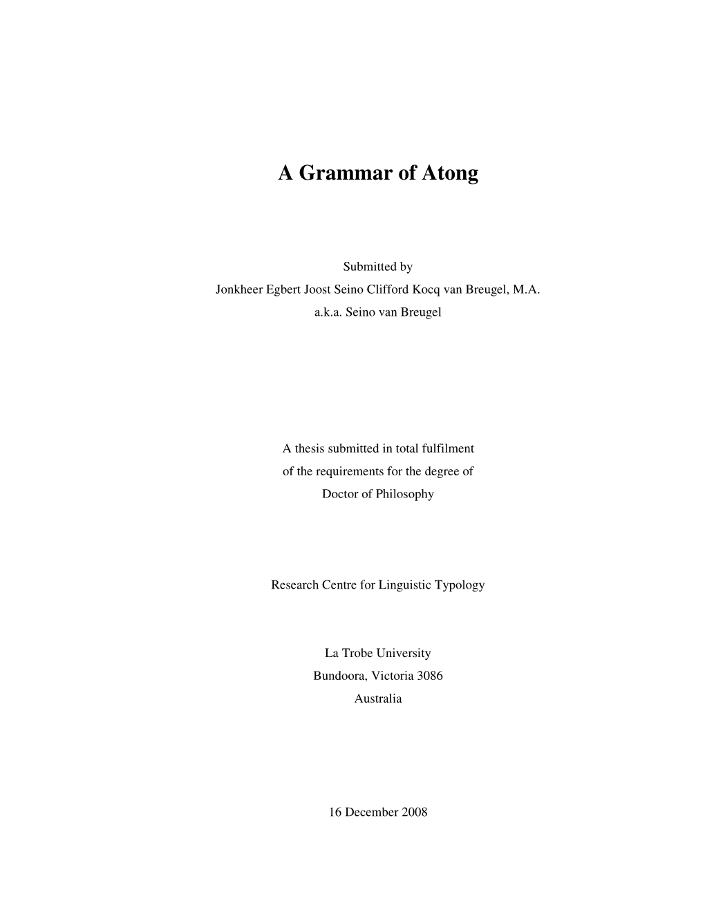 A Grammar of Atong