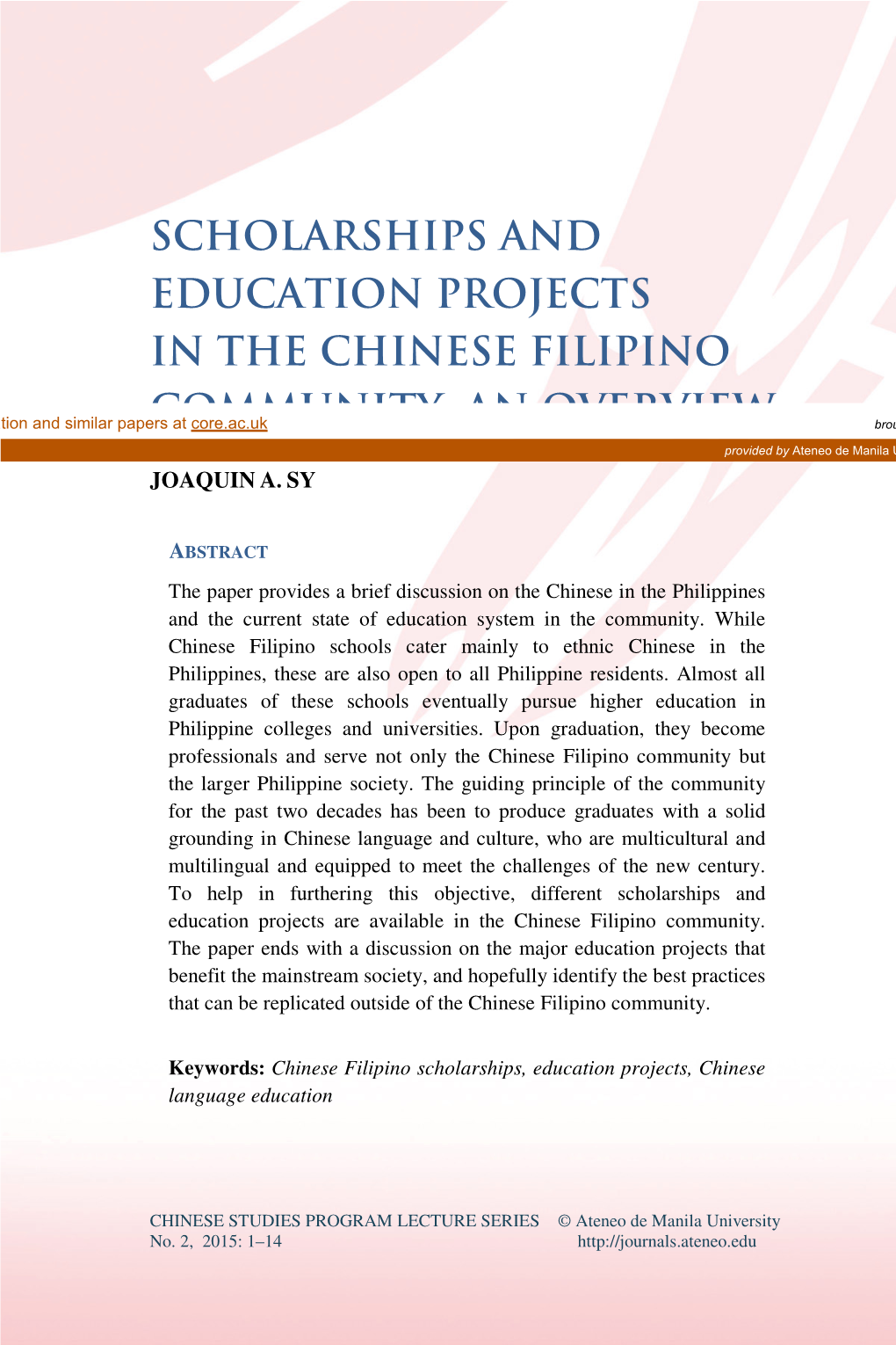 Scholarships and Education Projects in the Chinese Filipino Community