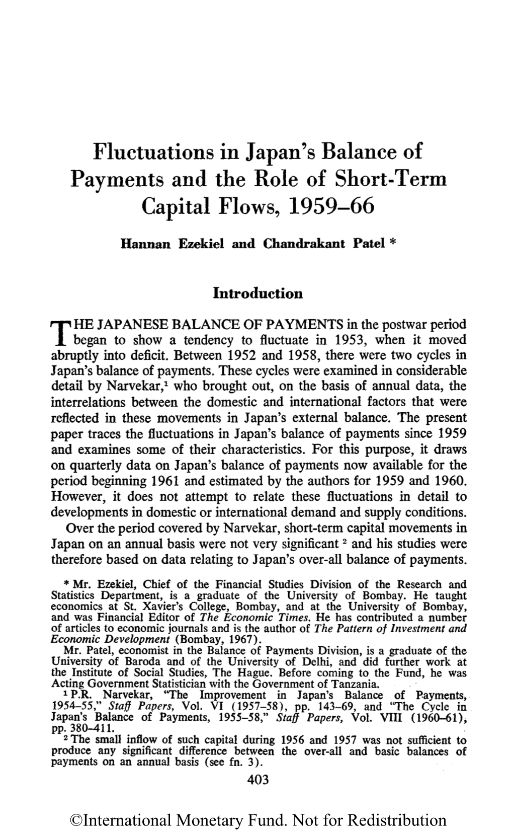 Fluctuations in Japan's Balance of Payments and the Role of Short-Term Capital Flows, 1959-66